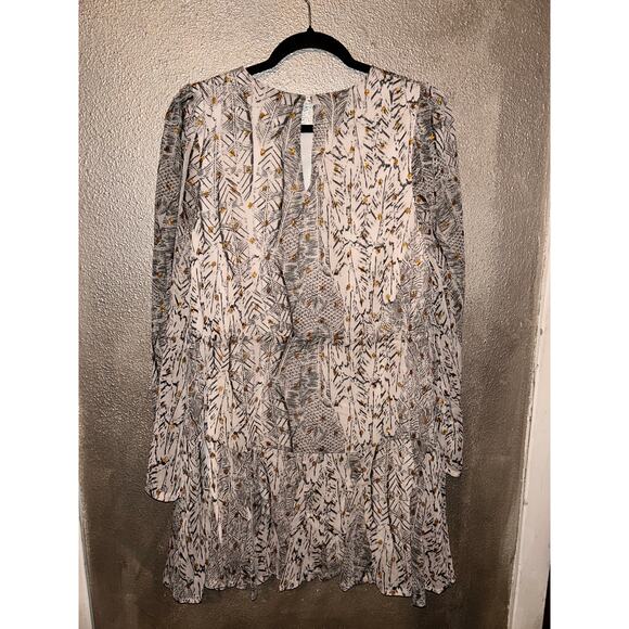 En Crème Boho Hippie Edgy Gipsy Tunic Summer Metallic Long Sleeves Dress - Picture 5 of 9